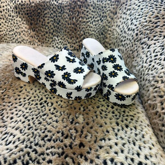 Anthropologie Matisse Beach Terry Floral Platform Heel Sandals White Size 8 - Picture 2 of 10